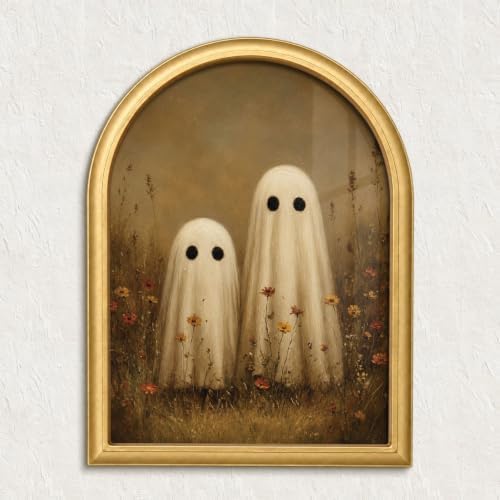 Wheatwin Vintage Halloween Wall Decor, Arched Framed Wall Art Ghosts Print by Wheatwin