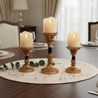 Vintage Candle Holders Set of 3 – Hand-Painted Resin Pillar Candle Stands – Antique Gold Decorative Candle Holder Set for Table Centerpiece, Mantel, Wedding, and Home Decor - Image 4