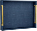 HofferRuffer Faux Leather Serving Tray with Gold Metal Handles, Stylish Decorative Tray Organizer for Coffee Table, Ottoman, Home Decor and Serving (Blue Shagreen, 16.2" x 12.2" x 2") by HofferRuffer