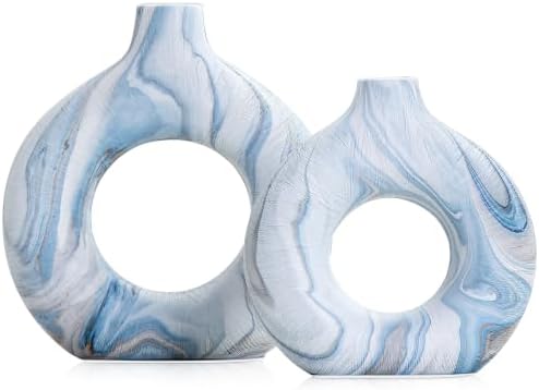Handcrafted Marble Donut Vase Set of 2, Water-Tight Boho Snuggle Vase by TZIZO