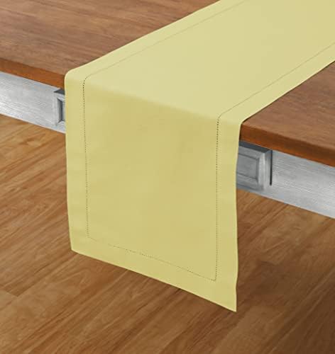 Solino Home Cotton Linen Dining Table Runner Yellow Hemstitch, 14 x 36 in - Image 2