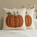 Embroidered Fall Throw Pillow Covers,18x18 Inch Set of 2,Orange by HOME