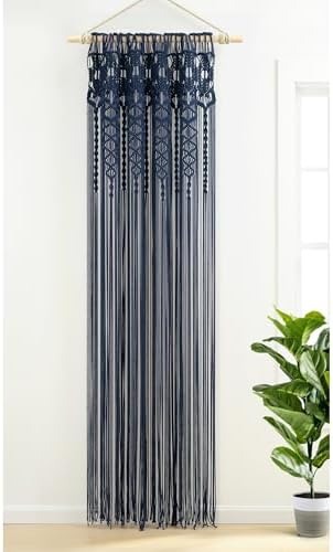 Lush Decor Boho Macrame Textured Cotton Window Curtain Panel Single 40" W x 84" L Navy - Macrame Curtains for Windows, Room Divider, Boho Wall Decor - Image 2