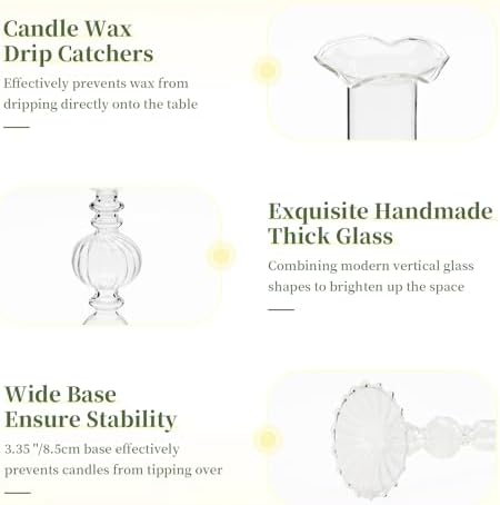 Glasseam 3 Pcs Glass Taper Candlestick Holders with Bobeche for Centerpiece - Image 6