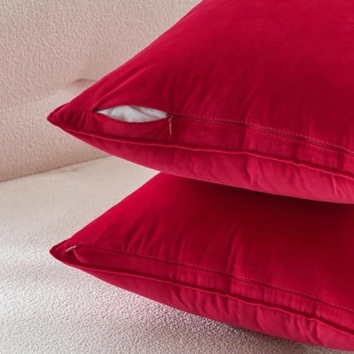 MIULEE Decorative Red Velvet Euro Sham Throw Pillow Covers 24x24 Inch - Image 3