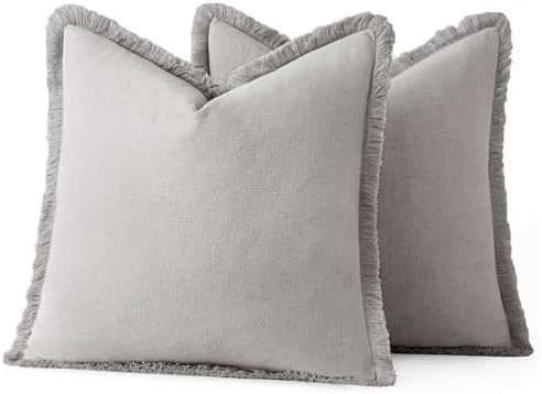 MIULEE Boho Linen Fringe Decorative Throw Pillow Covers Light Grey 20x20 - Image 6
