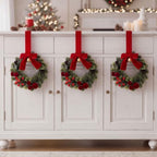 6 Pack Small Christmas Velvet Cabinets Wreaths with Ribbon Bell - Image 6