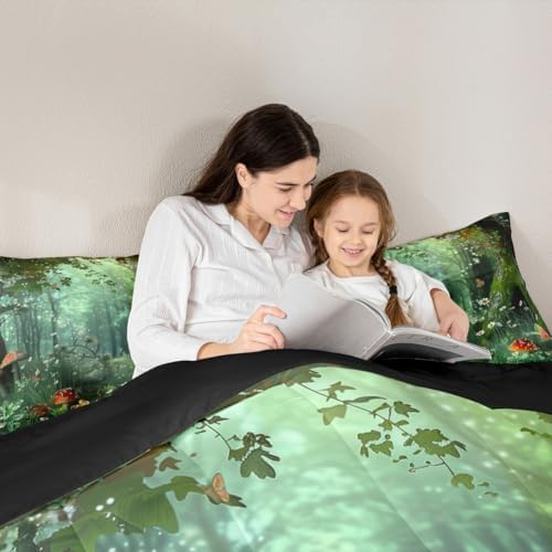 Erosebridal Magical Comforter Set King Size, Mushroom Bedding Set for Girls Women Kids Teens, Daisy Leaves Branches Sunset Nature Duvet Insert, Cute Style Soft Warm Quilted Duvet Bedroom Decor, Green - Image 4
