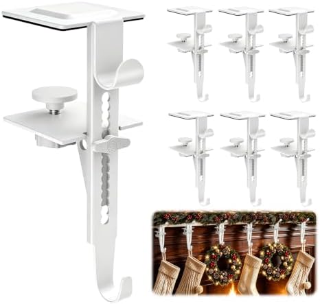 6Pcs Christmas Fireplace Stocking and Garland Hanger Fits 0.87-4.1" Mantle by RGJSTRORE