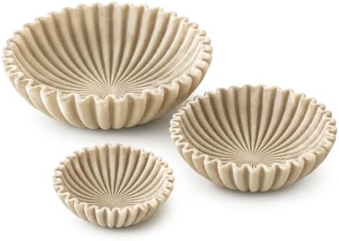 YMXYJM Decorative Bowl Set of 3, Fluted Resin Bowls for Home Decor, Beige by YMXYJM
