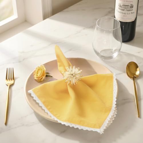 FINGERCRAFT Lace Cloth Napkins, Cotton Linen, 12 Pack, 20x20 Inch, Gold - Image 2