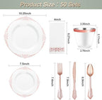 Bestluck 350PCS Rose Gold Disposable Dinnerware for 50 Guests - Image 2