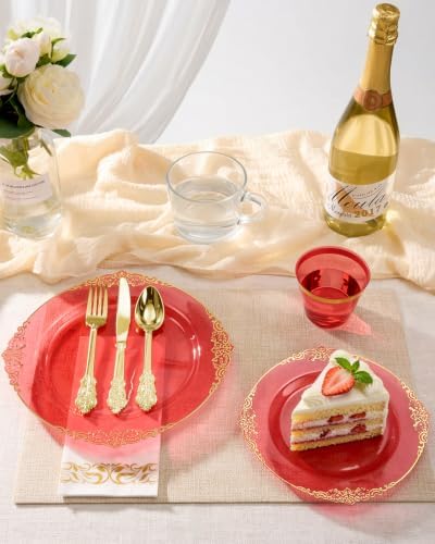 Bestluck 175PCS Clear Red Plastic Plates for 25 Guests - Image 6