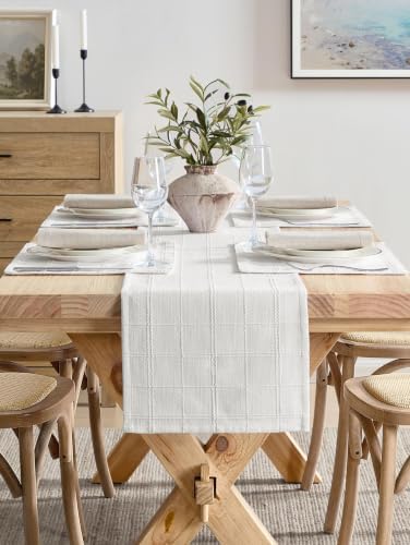 ZeeMart Linen Checked Farmhouse Placemats Set of 6, Bright White 13x19in - Image 5