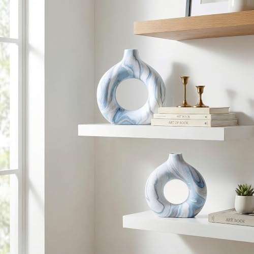 Handcrafted Marble Donut Vase Set of 2, Water-Tight Boho Snuggle Vase - Image 6