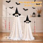 2 Pack Lighted Halloween Ghost Decorations Indoor Outdoor, Up to 55" Freestanding Glowing Ghosts with Witch Hats, 8 Modes & Auto-Timer Spooky Light Up Stand Decor for Front Porch Yard Room - Image 2