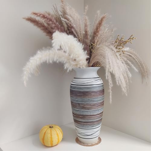 12.6" Tall Vintage Ceramic Rustic Farmhouse Vase (Half Stripe Brown) - Image 5