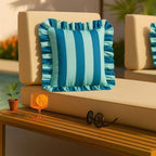 MONDAY MOOSE Decorative Throw Pillow Covers, Set of 2 Water-Resistant Striped Design with Ruffle Edge for Outdoor/Indoor Use, Pillow Inserts Not Included (18x18 inch, Blue/Light Blue) - Image 4