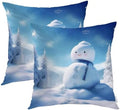 Batmerry Snowman Blue Scarf Throw Pillow Covers, Moon Snowflakes Pine Sun Decorative Pillow Covers Digital Printing Blended for Couch Sofa Bed Invisible Zipper 24X24 in(Set of 2) by Batmerry
