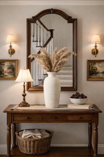 Vaseking Ceramic Natural Rustic Vase, 14.4 Inch Large Vintage Flower Threaded Decorative Farmhouse Tall Vase for Home Decor, Living Room, Shelf Decor, Wedding, Housewarming Gift, Off-White - Image 6