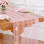 Fanqisi Dusty Rose Pearl Table Runner Floral Tulle Gauze Runner 10FT 8 Pack by Fanqisi