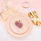 LIYH 180 Pcs Pink Plastic Plates - Disposable Dinnerware Set, Pink Dinner Plate Dessert Plate,Gold Plastic Silverware Cups for Weddings,Birthday Party 30 Guests - Image 4