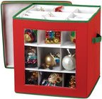 Household Essentials 27‑Piece Ornament Storage Box with Clear Front Panel and Adjustable Dividers, Red and Green - Image 5