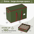 160-3” Large Christmas Ornament Storage Box, Dual Zippers, Stackable Christmas Storage Container with Lid, 6 Trays, 600D Oxford, Green - Image 3