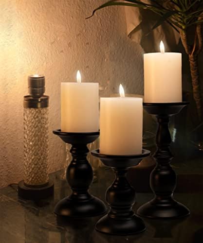 BANOMII Black Pillar Candle Holders Set of 3, Vintage Candle Holder for Table Centerpiece & Fireplace Decor, Decorative Antique Candle Stand for Dining & Living Room Decoration - Image 5
