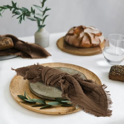 Pesonlook 60 Pcs Brown Handmade Cotton Cloth Napkins with Fringe,16x16 Inch - Image 3