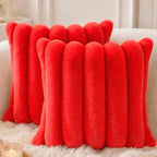 Faux Fur Decorative Throw Pillow Covers 20x20 Set of 2, Red by Symplora