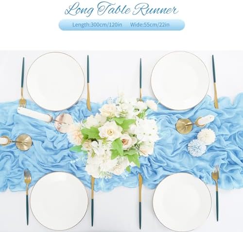 20 Pack Light Blue Cheesecloth Table Runner 120 Inch 10FT Rustic Boho Gauze Cheese Cloth Table Runner for Wedding Party Baby Shower Thanksgiving Christmas Decoration - Image 5