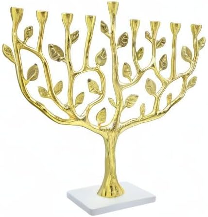 The Dreidel Company Large Gold Hanukkah Menorah Tree of Life with Stone Base 11 Imces Long - Image 3