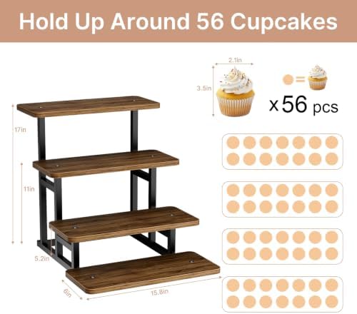 Cupcake Stand for 50 Cupcakes 4 Tiered Tray Stand for Food Cookie Wooden Dessert Display Risers for Party Wedding Buffet Stepped Risers Display Stands for Vendor Farmers Market Display, Brown - Image 2