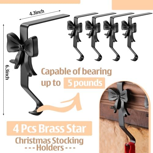 Shimeyao 8 Pcs Black Bow Christmas Stocking Holders, Vintage Mantel Hooks - Image 6