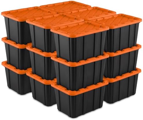 Sterilite 18 Pack 27 Gal Industrial Storage Tote with Snap Fit Lids, Orange by Sterilite