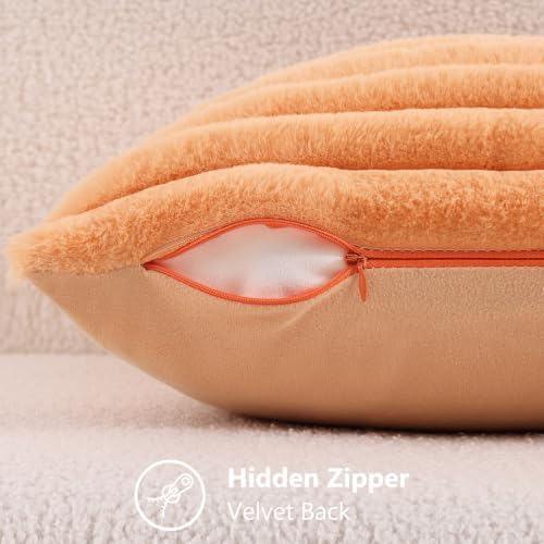 decorUhome Fall Faux Fur Throw Pillow Covers 22x22 Set of 2 Light Orange - Image 4
