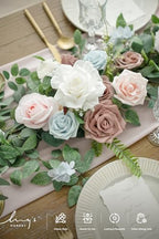 Ling's moment Flower Garland, 6FT Eucalyptus & Rose Blush Powder Blue - Image 3
