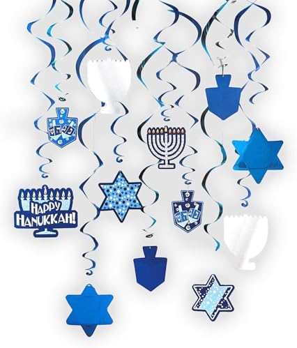 The Dreidel Company Hanukkah Swirl Decorations, Includes 12 Swirls with Foil Hanukkah Cutouts 24" and Swirls Alone Hang 18" Long (48-Pack) - Image 3