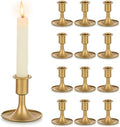 Gold Taper Candle Holder Set of 12, Hewory Short Skinny Brass Candlestick Holders, Vintage Small Low Metal Candles Sticks for Wedding Centerpieces Christmas Birthday Party Holiday Dinning Table Decor by Hewory