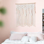 Mkono Macrame Wall Hanging Large Boho Decor Woven Wall Tapestry Chic Art Tassel Christmas Decoration for Backdrop over Bed Bedroom Nursery Dorm Classroom, Including Hanging Rod, 33''W x 42''H - Image 2