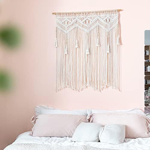 Mkono Macrame Wall Hanging Large Boho Decor Woven Wall Tapestry Chic Art Tassel Christmas Decoration for Backdrop over Bed Bedroom Nursery Dorm Classroom, Including Hanging Rod, 33''W x 42''H - Image 2