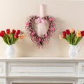 Glitzhome Valentine's Day Wreath 17" Heart Shaped Wreath with Pink Berry and Heart for Front Door Artificial Wreaths for Wedding Festival Anniversary Decor by Glitzhome