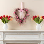 Glitzhome Valentine's Day Wreath 17" Heart Shaped Wreath with Pink Berry and Heart for Front Door Artificial Wreaths for Wedding Festival Anniversary Decor by Glitzhome