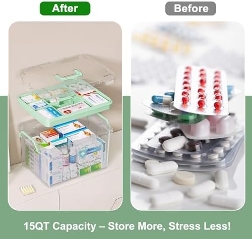ANYPROLUS 2 Pack Clear Medicine Organizer Box with Handle, Plastic Medicine Container with Tray First Aid Box Empty, Thickened Medicine Storage Organizer Multipurpose Medication Organizer Storage - Image 5