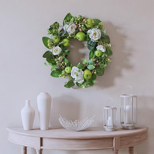 National Tree Company 24 inch Artificial Spring Wreath with Rose, Apples and Berries, Realistic Floral Decoration for Front Door or Indoor Décor - Image 2
