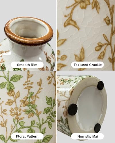 Brown and Green Ceramic Vase Set of 3, Vintage Botanical Vases for Decor - Image 3