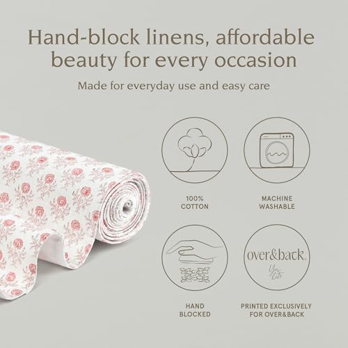 Over&Back 18x90 Hand-Blocked Printed Cotton Table Runner - Washable Table Runners for a Custom Home Decor Tablescape - Perfect for Coffee Table, Dinner Table, Living Room, and More - Pink Bloom - Image 2