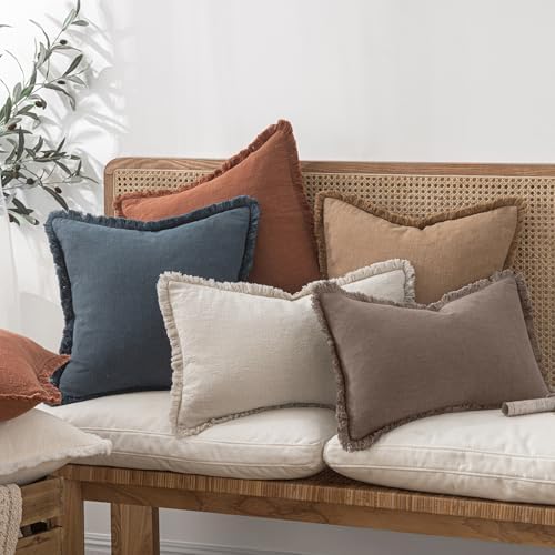 MIULEE Linen Fringe Decorative Fall Throw Pillow Covers Malt Ball 20x20 - Image 7