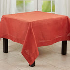 SARO LIFESTYLE Classic Hemstitch Tablecloth - Elegant Everyday Tablecloth with Textured Fabric and Hemstitched Border for Dining Tables and Formal Entertaining, 72"x72", Terracotta - Image 2